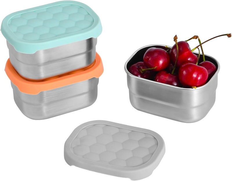 UPTRUST Stainless Steel Snack Containers for Kids, Easy Open Leak Proof, Small Food Containers with Silicone Lids, Perfect Metal Lunch Box for Daycare and School (3pcs 8oz) - Image 1